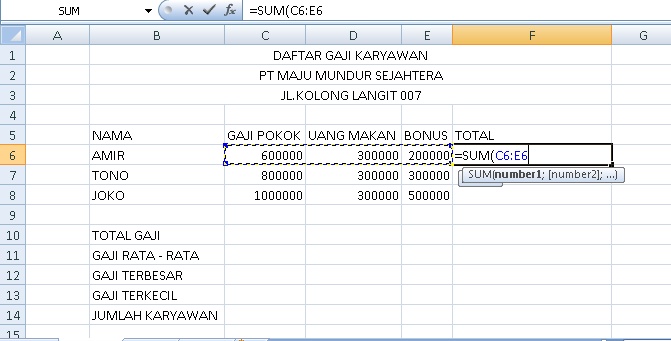 Penggunaan Rumus Sum Pada Excel